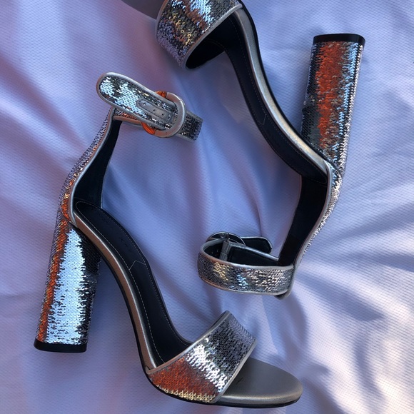 Silver Sparkle / sequence Chunky Heel - Picture 1 of 3